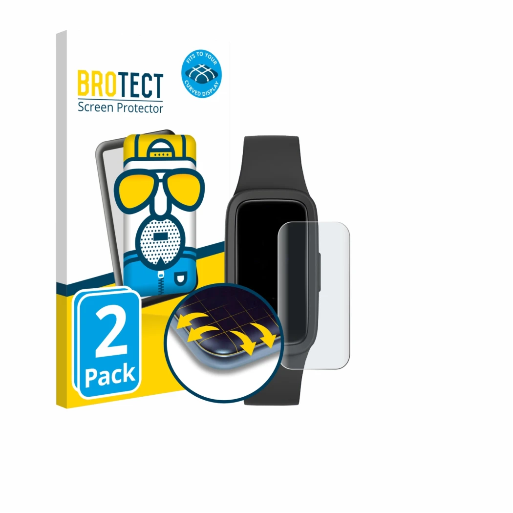 Front side of a product packaging with the brand logo BROTECT. Next to it is the device Biggerfive Vigor 3 shown with the corr