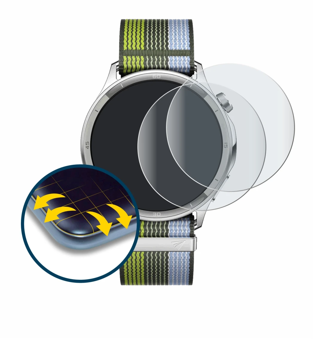 Image of the device Oppo Watch S with a wide variety of screen protectors.