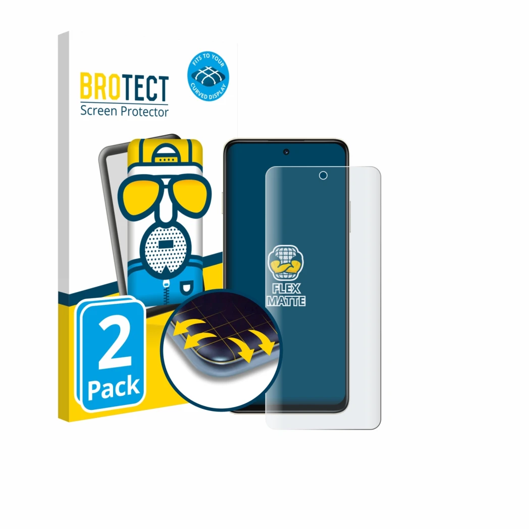 Front side of a product packaging with the brand logo BROTECT. Next to it is the device Huawei Enjoy 80 shown with the corresp