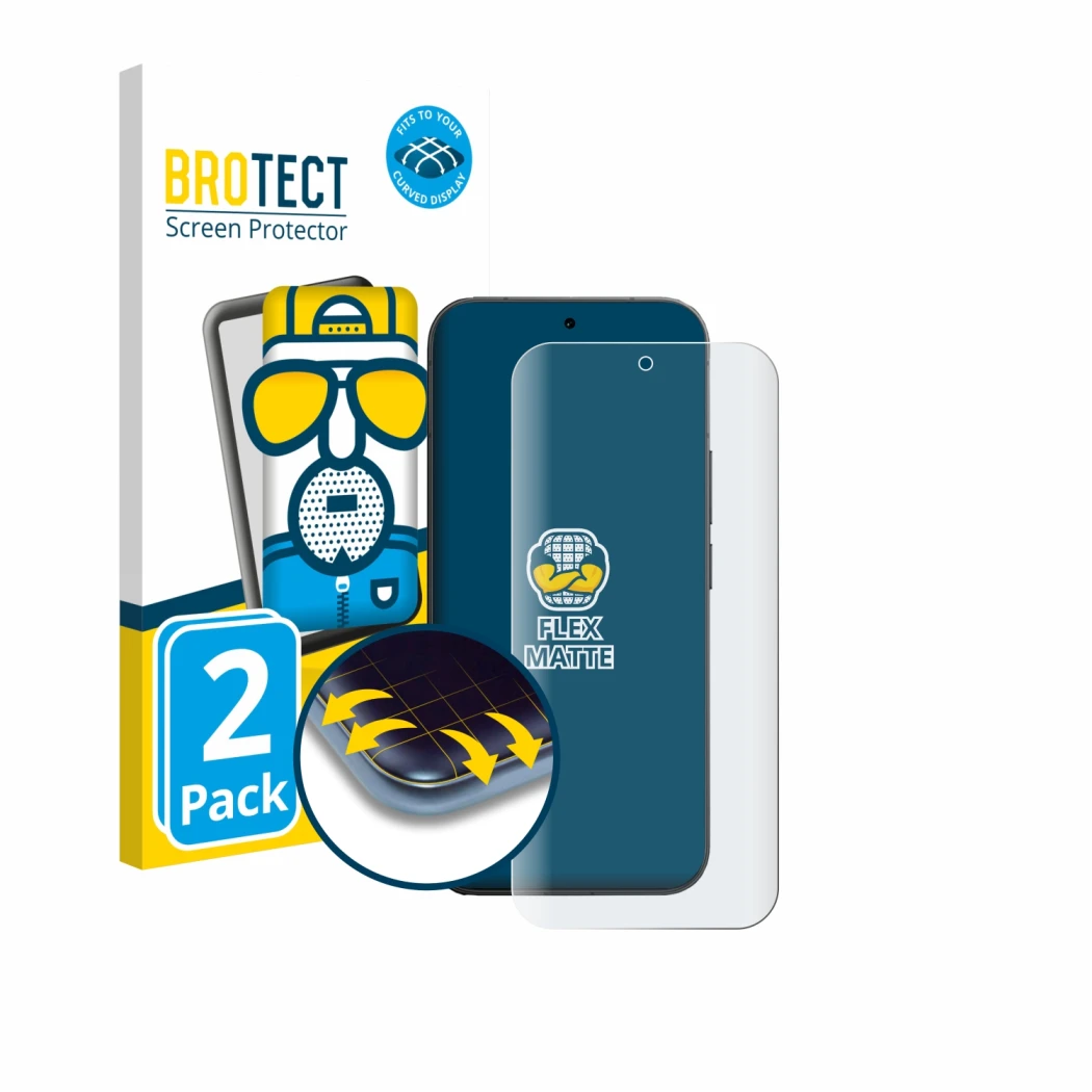 Front side of a product packaging with the brand logo BROTECT. Next to it is the device Vivo V70 shown with the corresponding 
