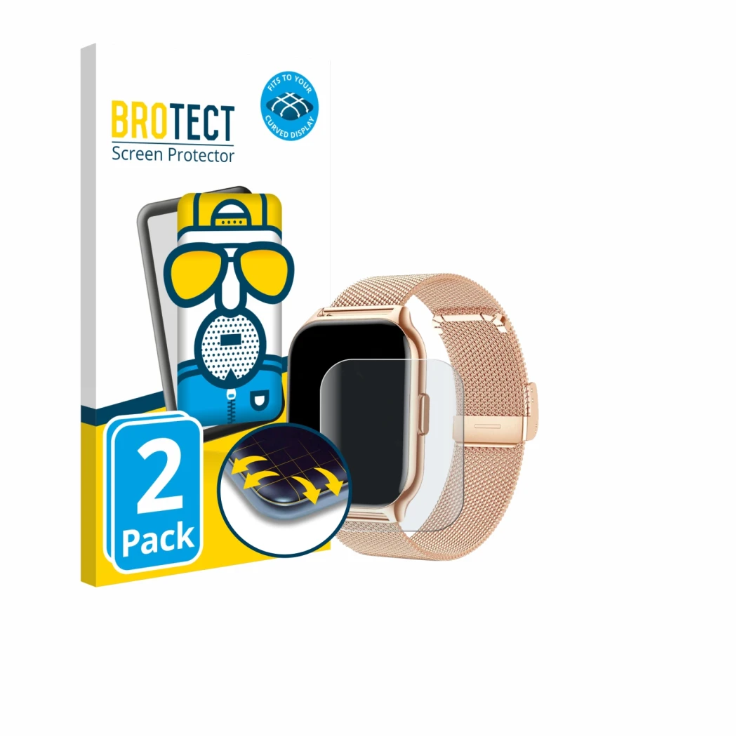 Front side of a product packaging with the brand logo BROTECT. Next to it is the device APAUK Smartwatch 2.01