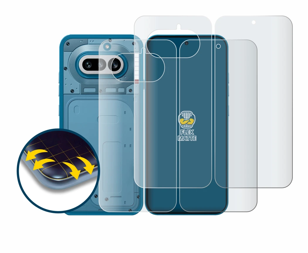 Image of the device Nothing Phone (4a) (Front+Back) with a wide variety of screen protectors.