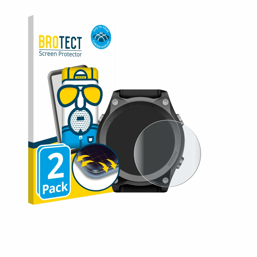 Front side of a product packaging with the brand logo BROTECT. Next to it is the device Mares Sirius shown with the correspond