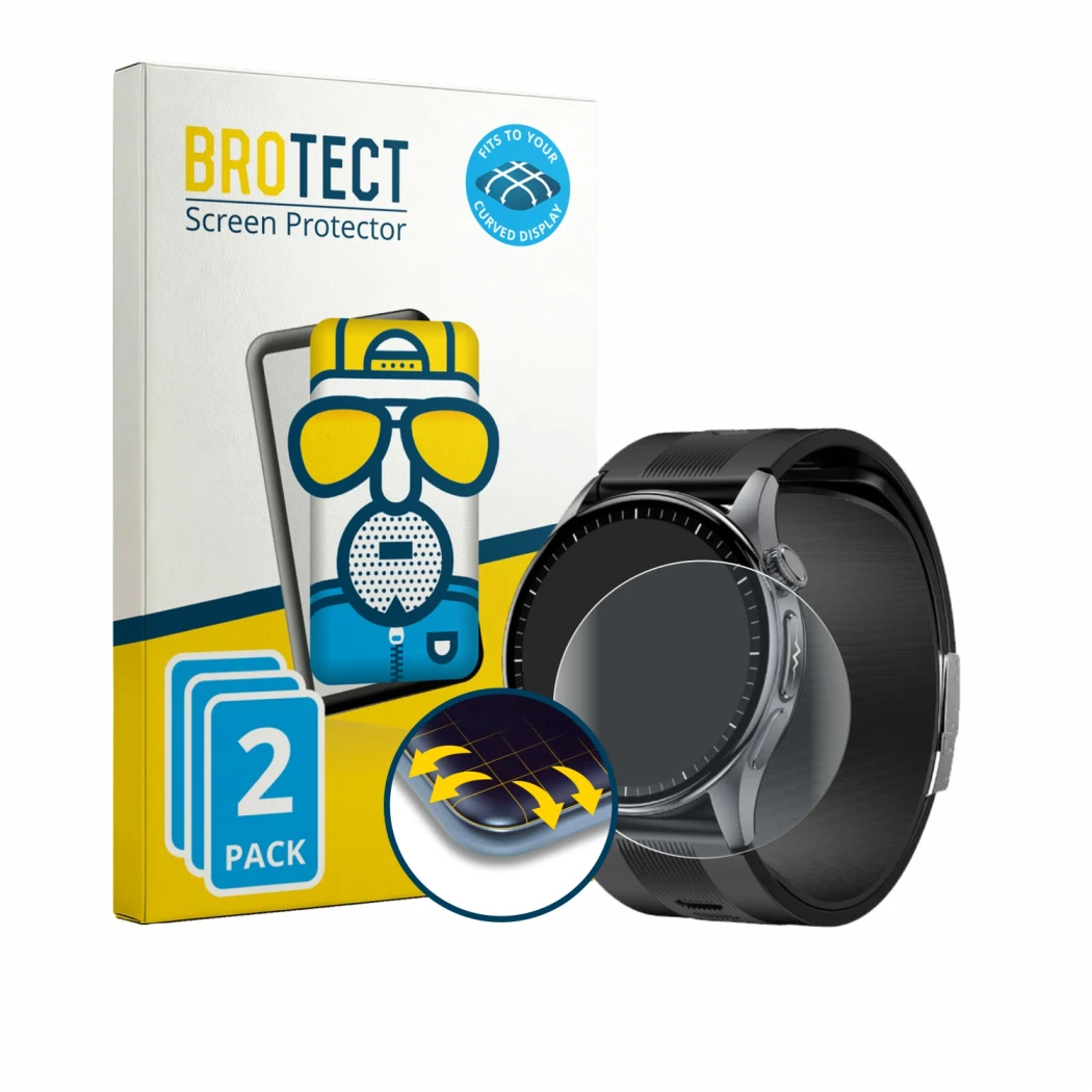 Front side of a product packaging with the brand logo BROTECT. Next to it is the device Knauermann Pro 4 AIR (round) shown wit