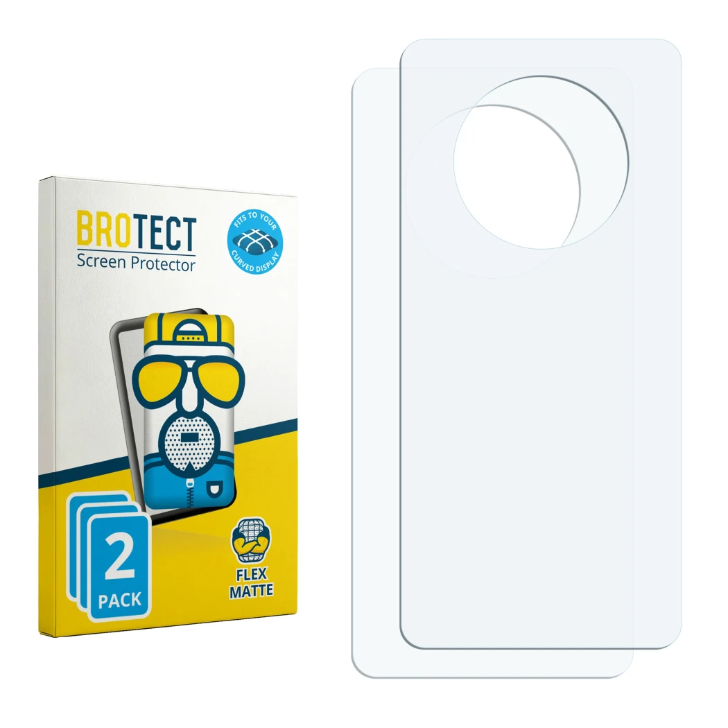 Front side of a product packaging with the brand logo BROTECT. Next to it is the corresponding screen protector.