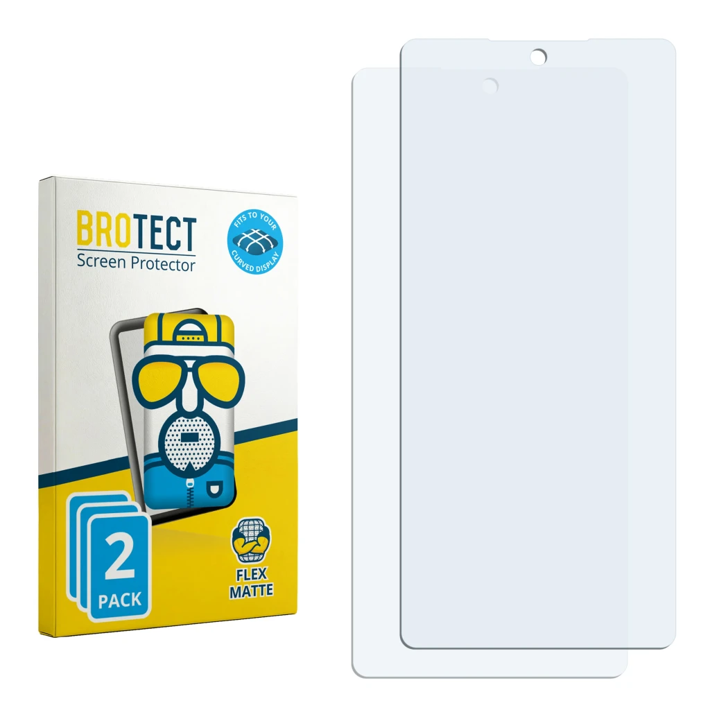 Front side of a product packaging with the brand logo BROTECT. Next to it is the corresponding screen protector.