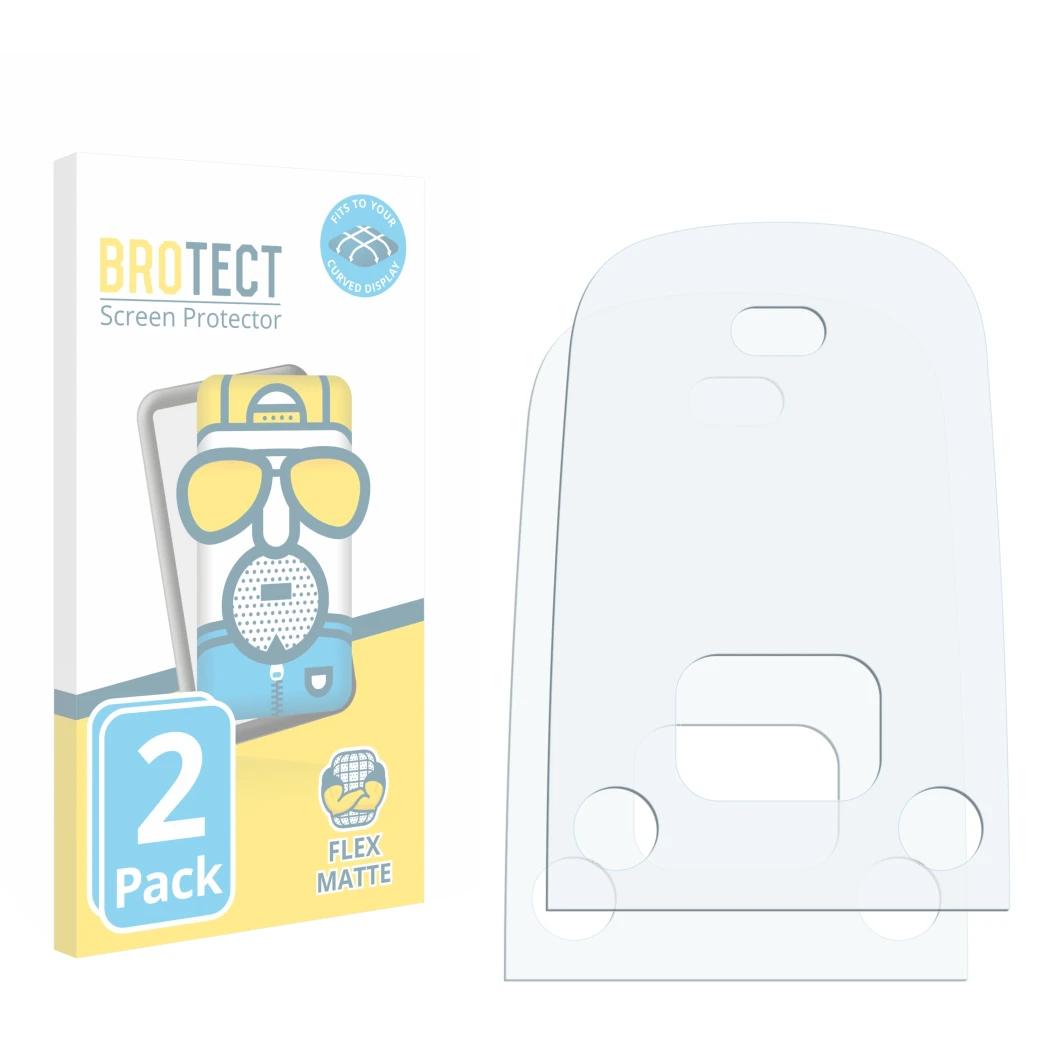 Front side of a product packaging with the brand logo BROTECT. Next to it is the corresponding screen protector.