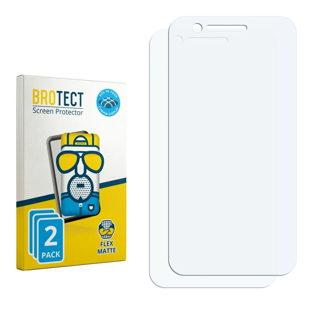Front side of a product packaging with the brand logo BROTECT. Next to it is the corresponding screen protector.