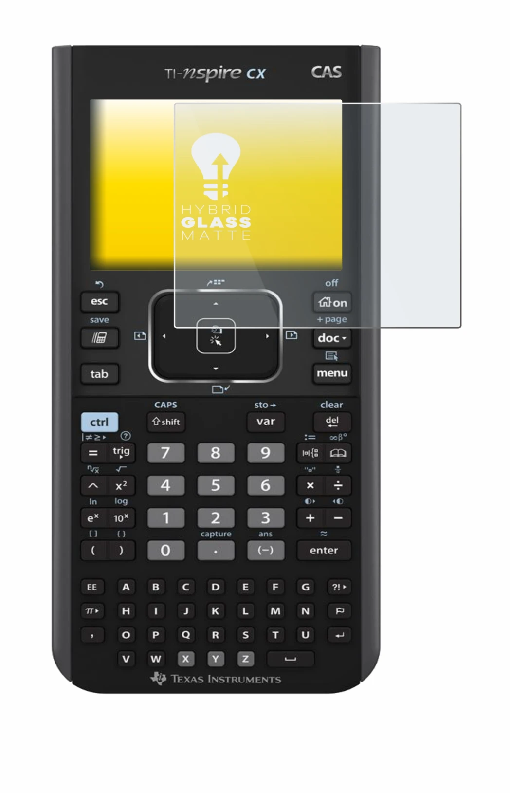 Image of the device Texas Instruments Nspire CX CAS with a wide variety of screen protectors.