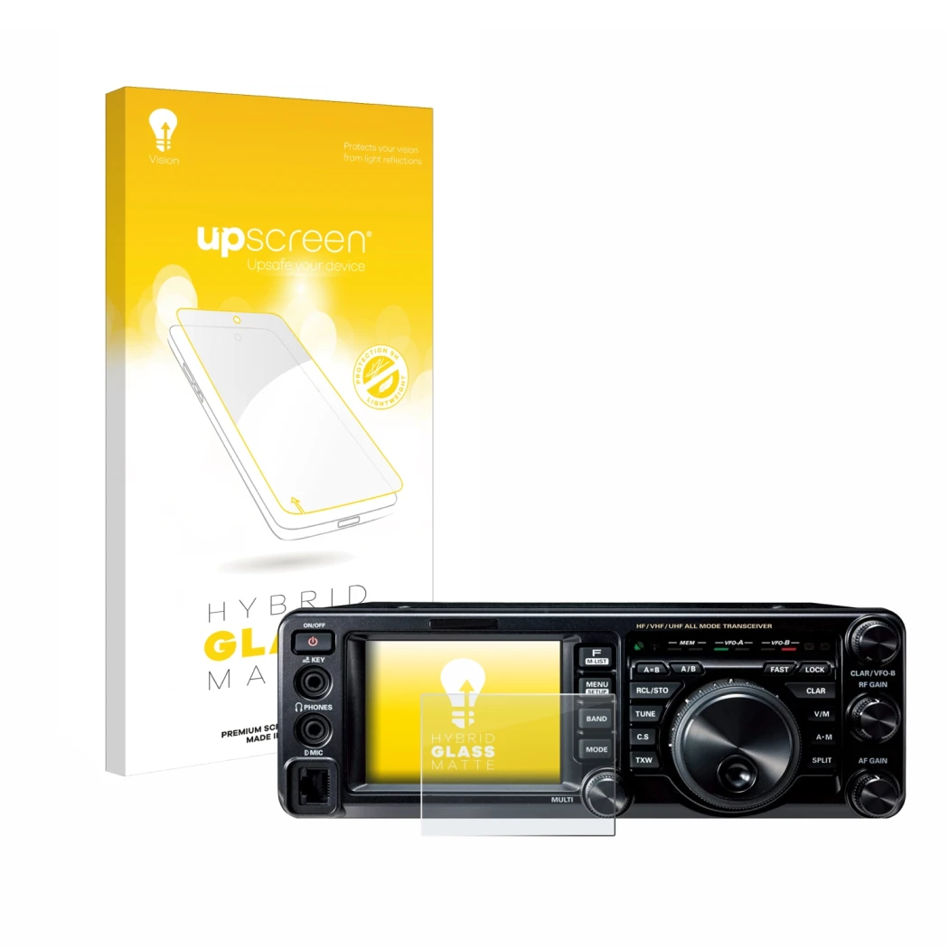 Front side of a product packaging with the brand logo upscreen. Next to it is the device Yaesu FT-991A shown with the correspo