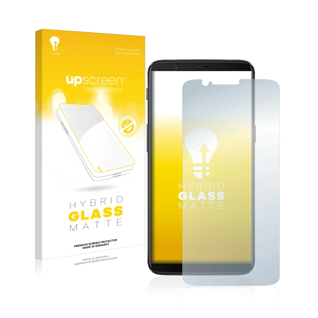 Front side of a product packaging with the brand logo upscreen. Next to it is the device OnePlus 5T shown with the correspondi