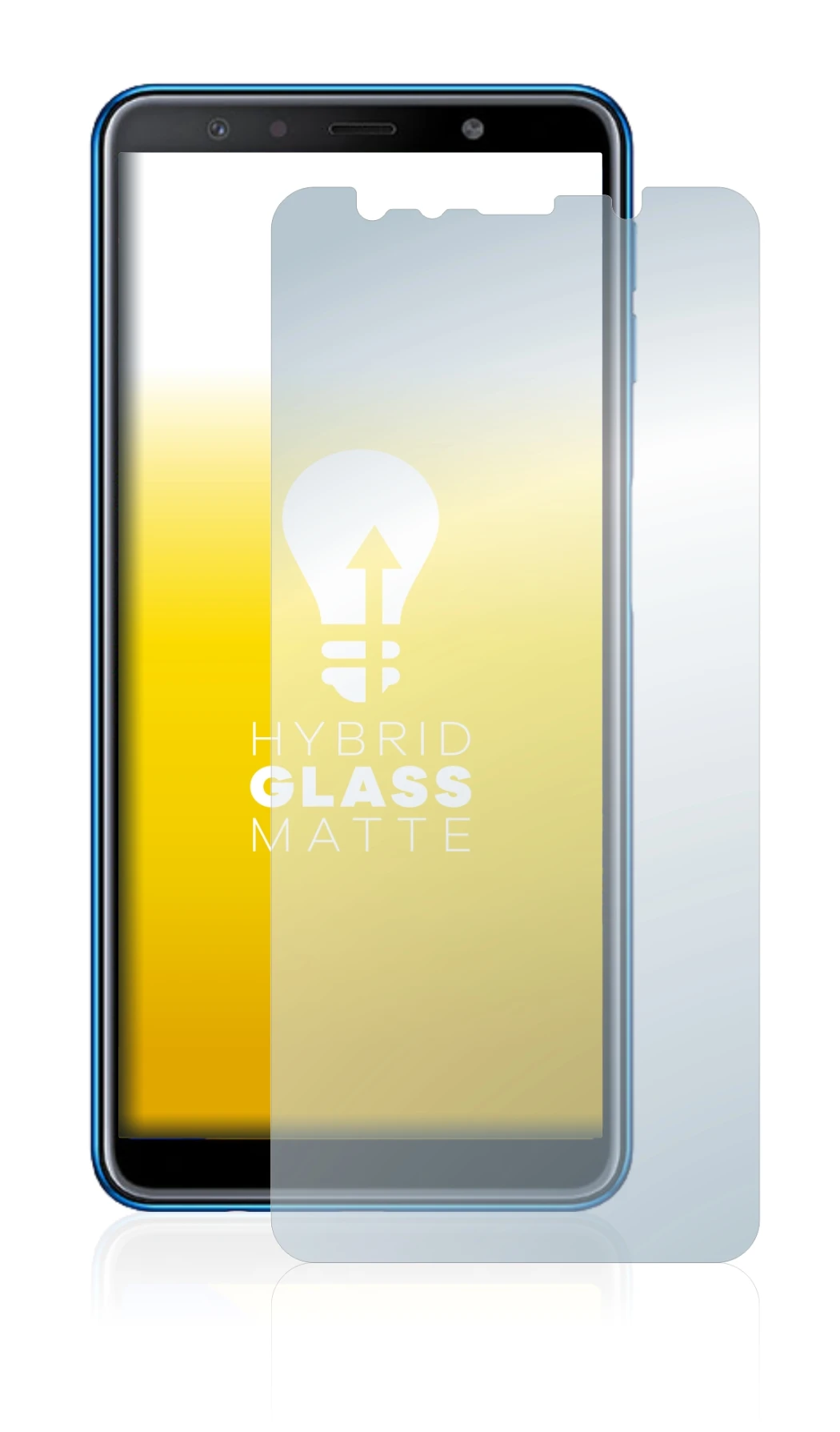 Image of the device Samsung Galaxy A7 2018 with a wide variety of screen protectors.