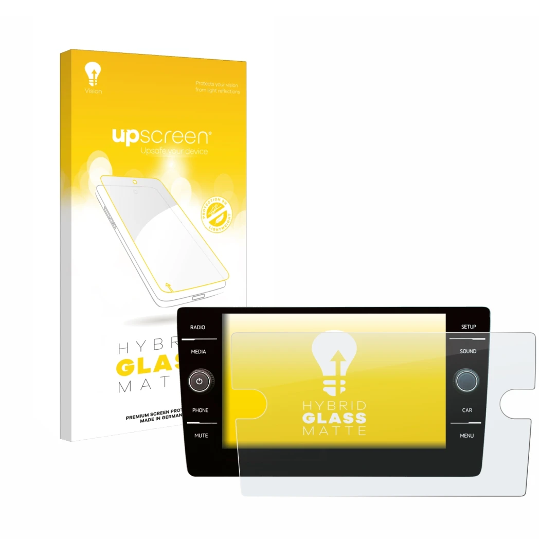 Front side of a product packaging with the brand logo upscreen. Next to it is the device Volkswagen Golf 7 2019 Discover Media