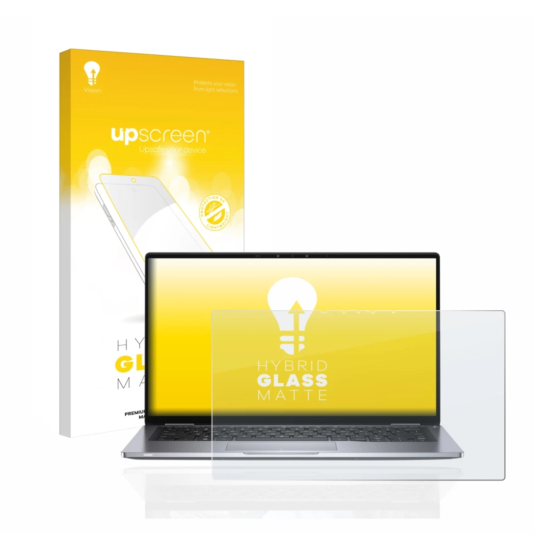 Front side of a product packaging with the brand logo upscreen. Next to it is the device Dell Latitude 7400 2-in-1 shown with 