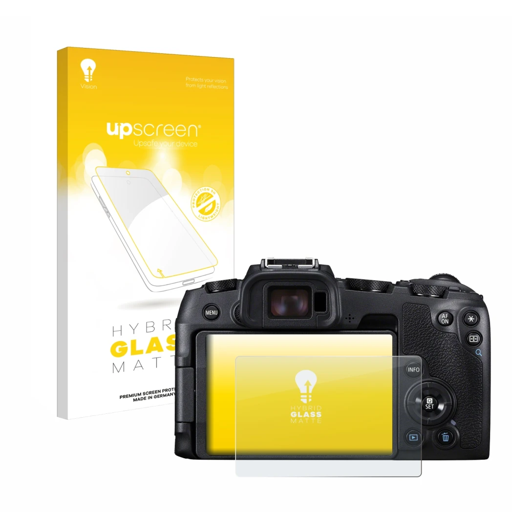 Front side of a product packaging with the brand logo upscreen. Next to it is the device Canon EOS RP shown with the correspon