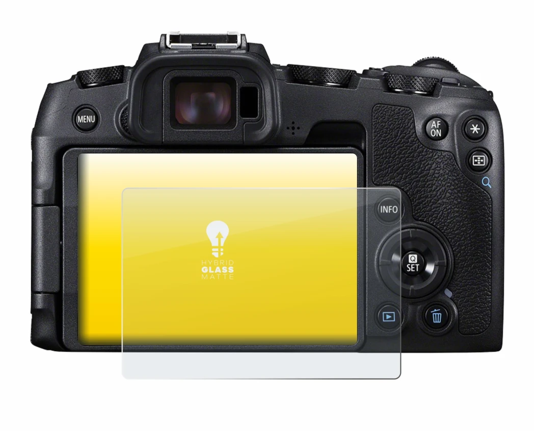 Image of the device Canon EOS RP with a wide variety of screen protectors.