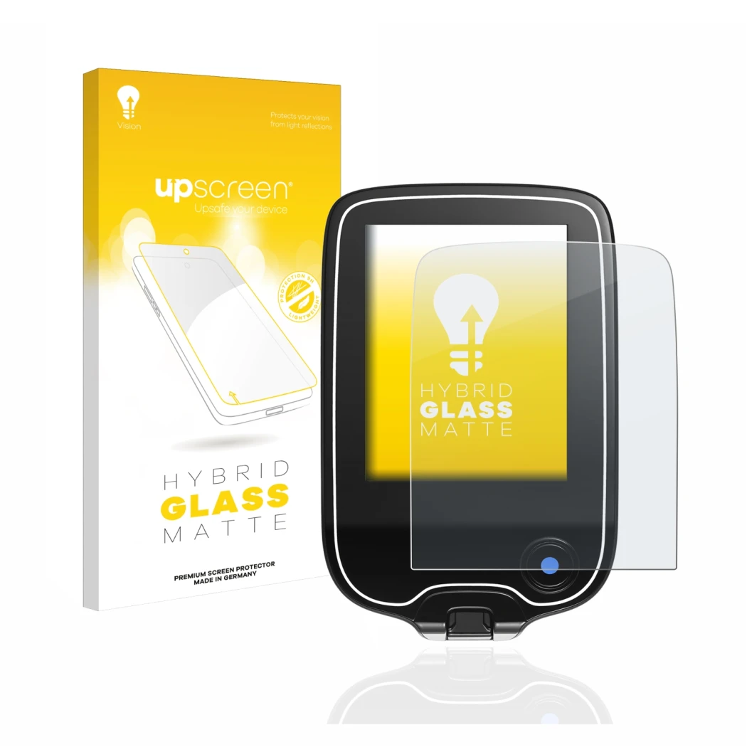 Front side of a product packaging with the brand logo upscreen. Next to it is the device Freestyle Libre 2 shown with the corr