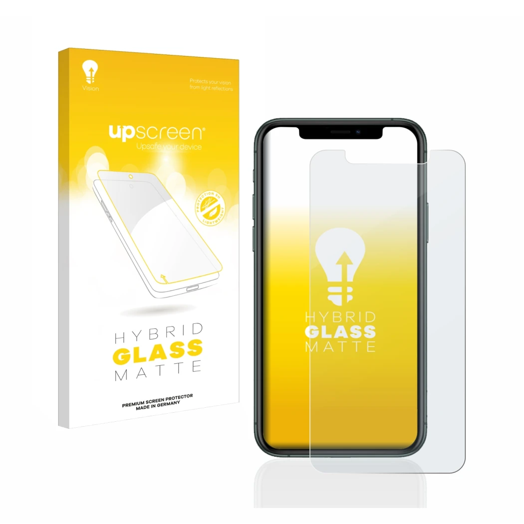 Front side of a product packaging with the brand logo upscreen. Next to it is the device Apple iPhone 11 Pro shown with the co