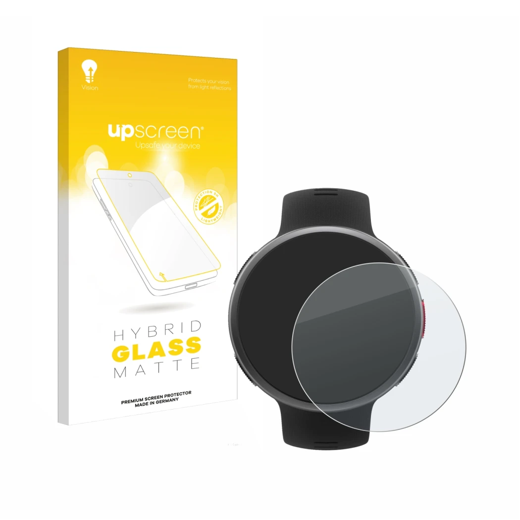 Front side of a product packaging with the brand logo upscreen. Next to it is the device Polar Vantage V2 shown with the corre