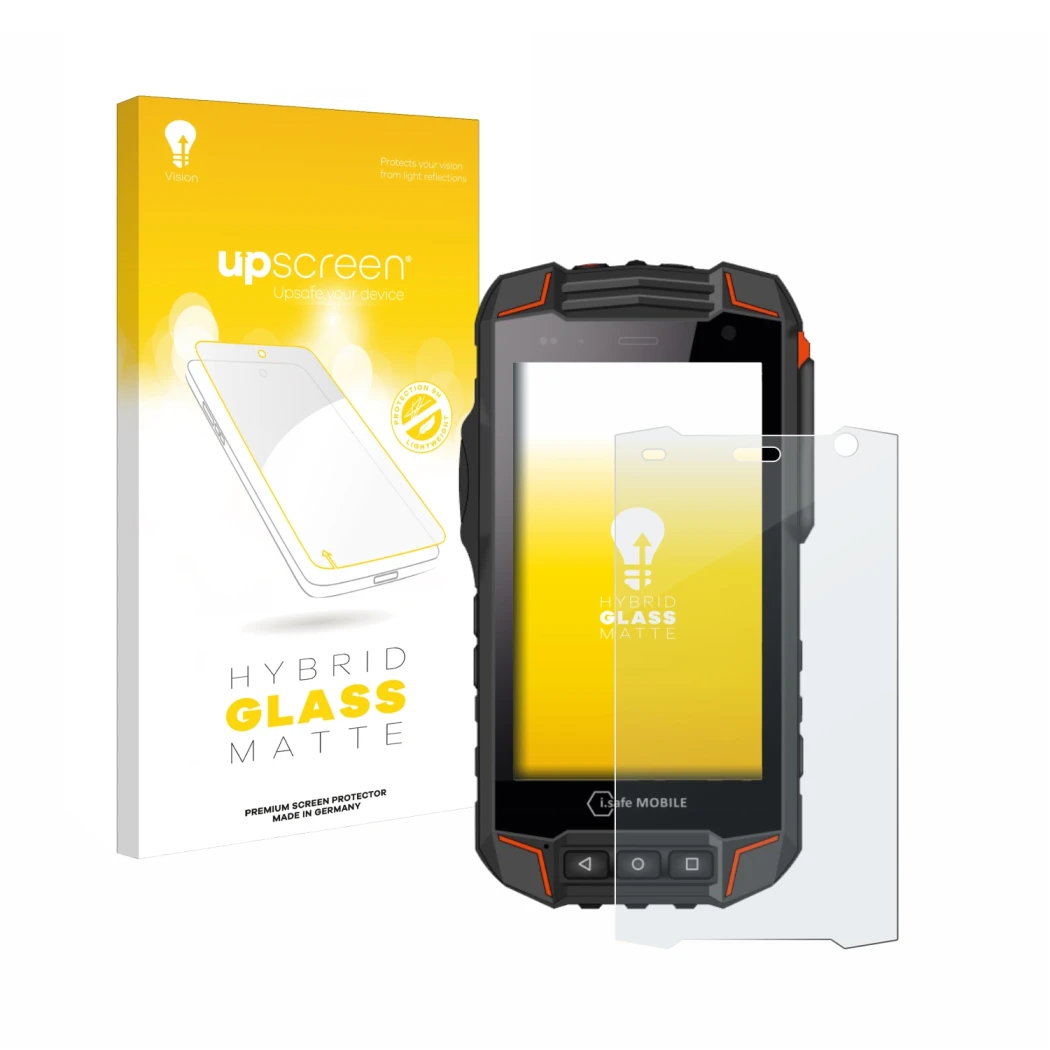 Front side of a product packaging with the brand logo upscreen. Next to it is the device i.safe MOBILE IS530.1 shown with the 