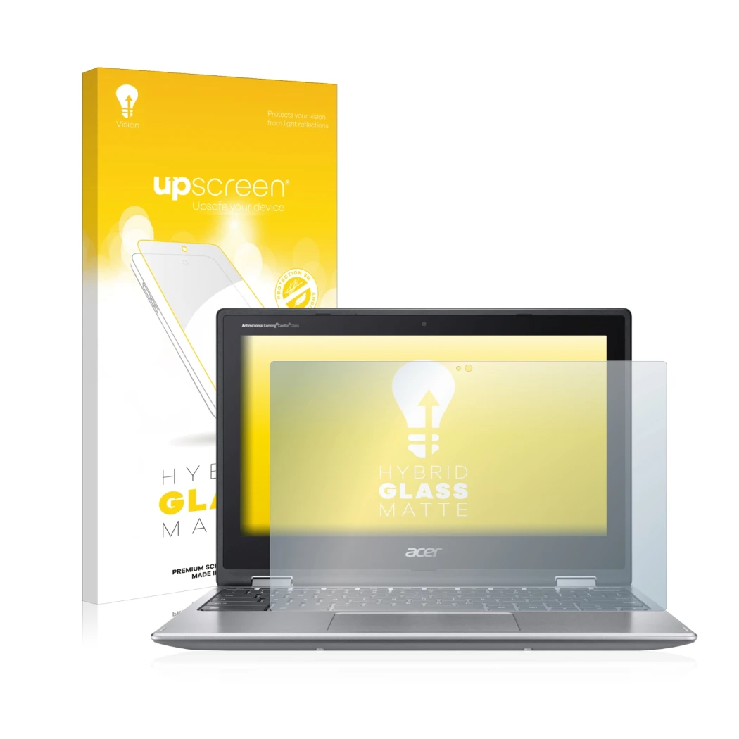 Front side of a product packaging with the brand logo upscreen. Next to it is the device Acer Chromebook Spin 311 shown with t