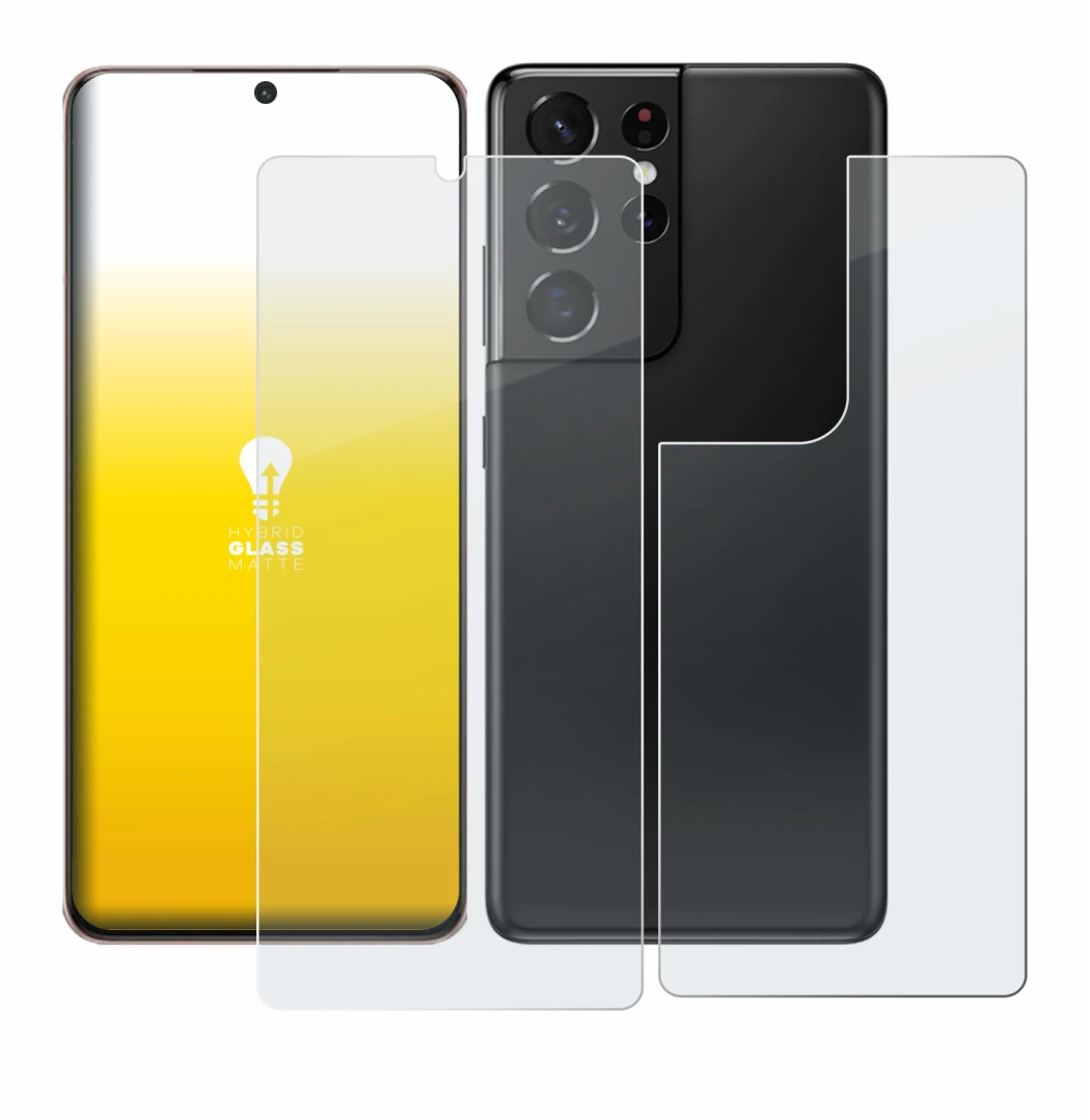 Image of the device Samsung Galaxy S21 Ultra 5G (Front+Back) with a wide variety of screen protectors.