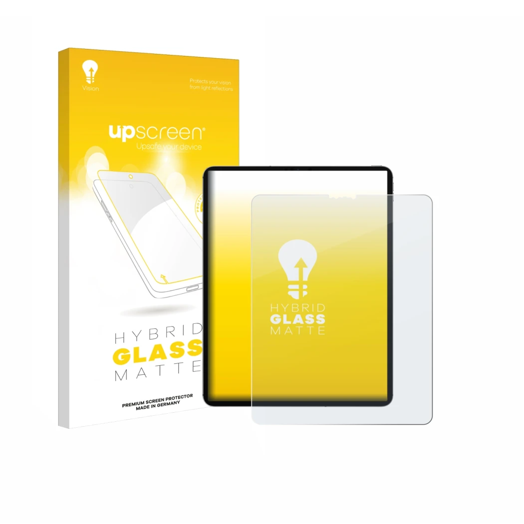 Front side of a product packaging with the brand logo upscreen. Next to it is the device Apple iPad Pro 12.9