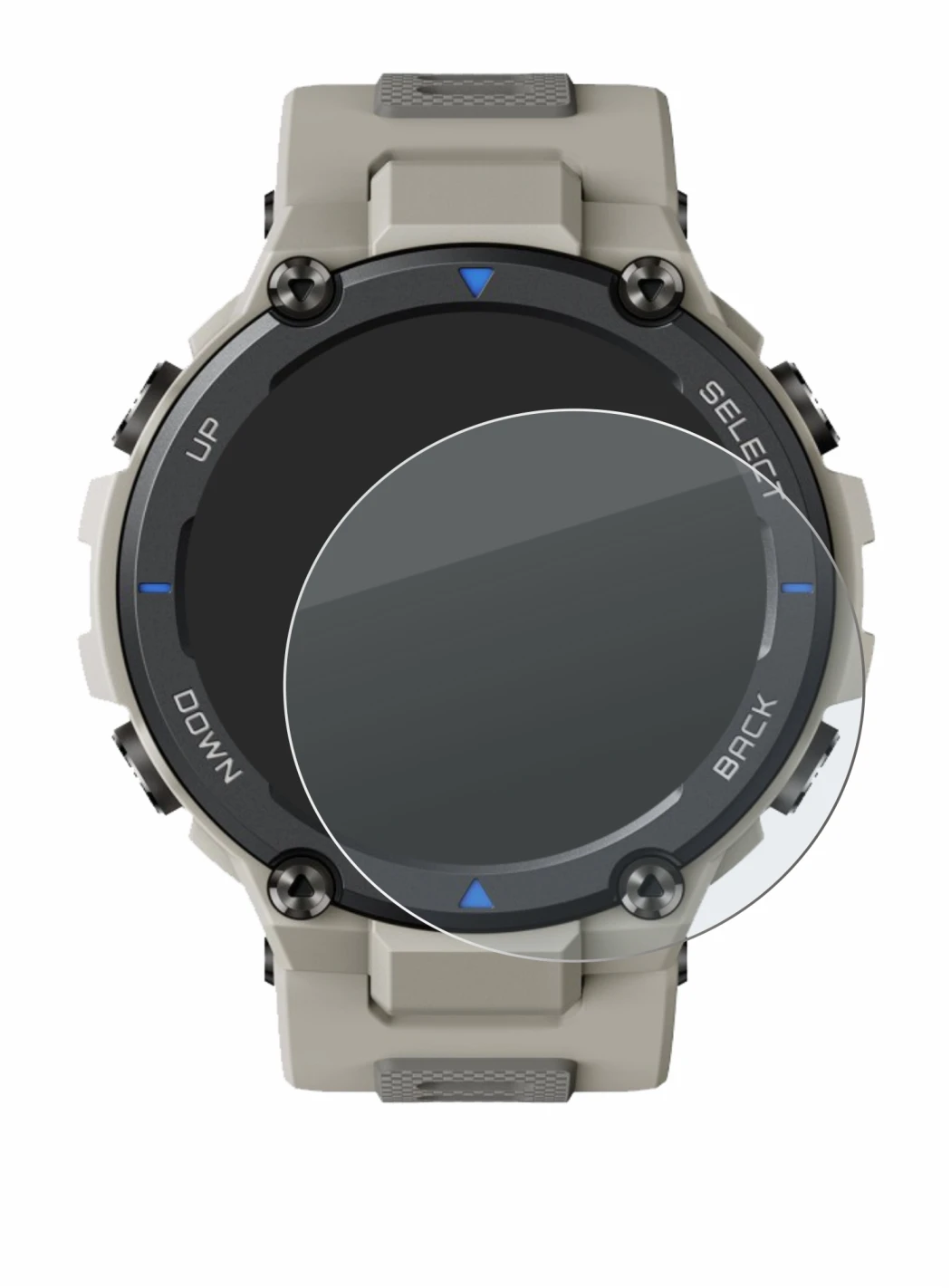Image of the device Huami Amazfit T-Rex Pro with a wide variety of screen protectors.
