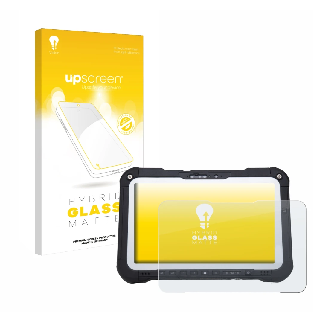 Front side of a product packaging with the brand logo upscreen. Next to it is the device Panasonic Toughbook FZ-G2 shown with 