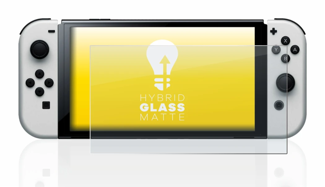 Image of the device Nintendo Switch OLED-Modell with a wide variety of screen protectors.