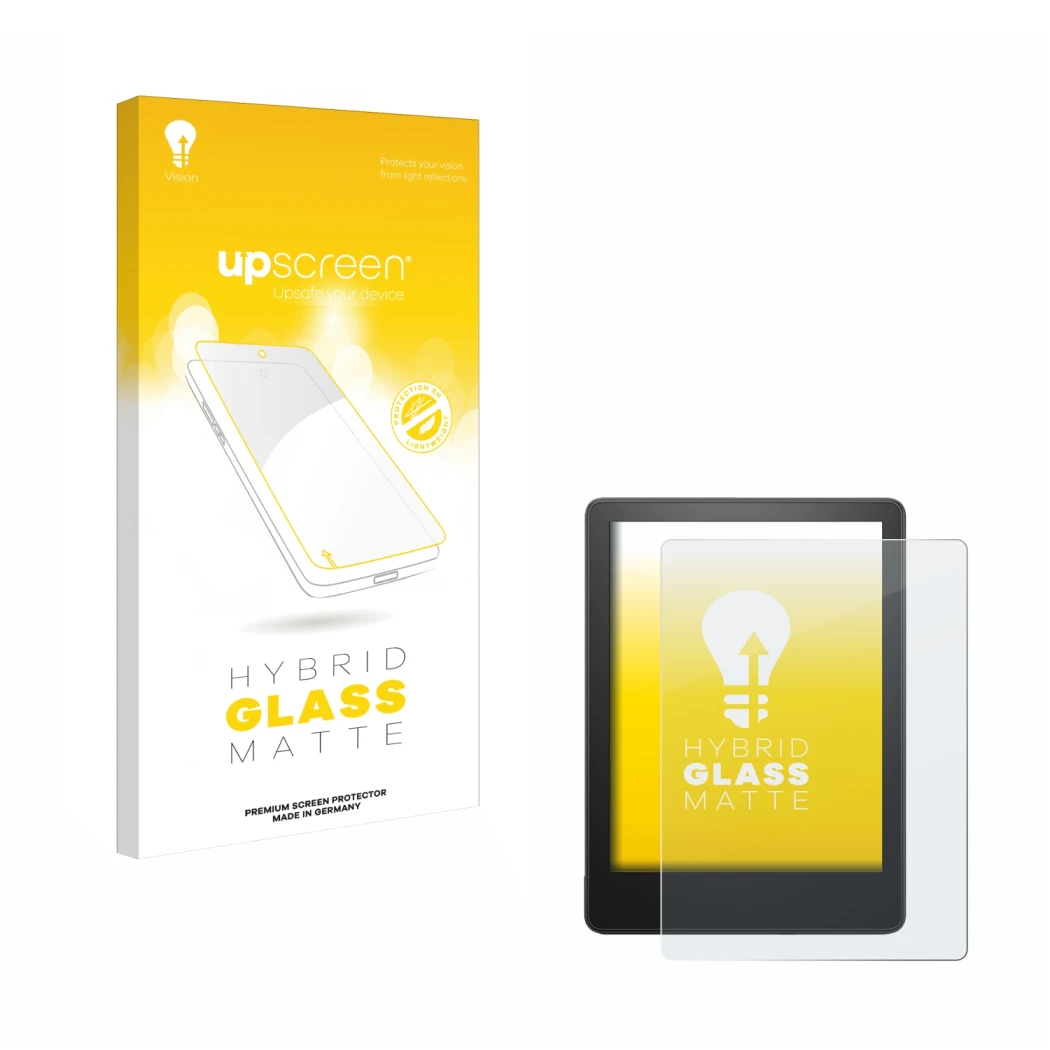 Front side of a product packaging with the brand logo upscreen. Next to it is the device Amazon Kindle Paperwhite 2021 (11th G