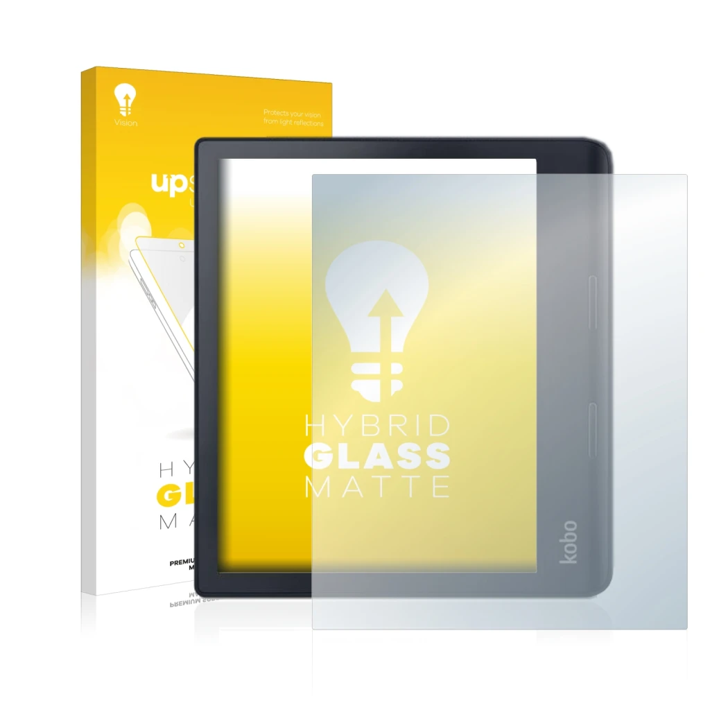 Front side of a product packaging with the brand logo upscreen. Next to it is the device Kobo Sage shown with the correspondin