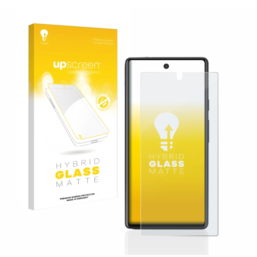 Front side of a product packaging with the brand logo upscreen. Next to it is the device Google Pixel 6a shown with the corres