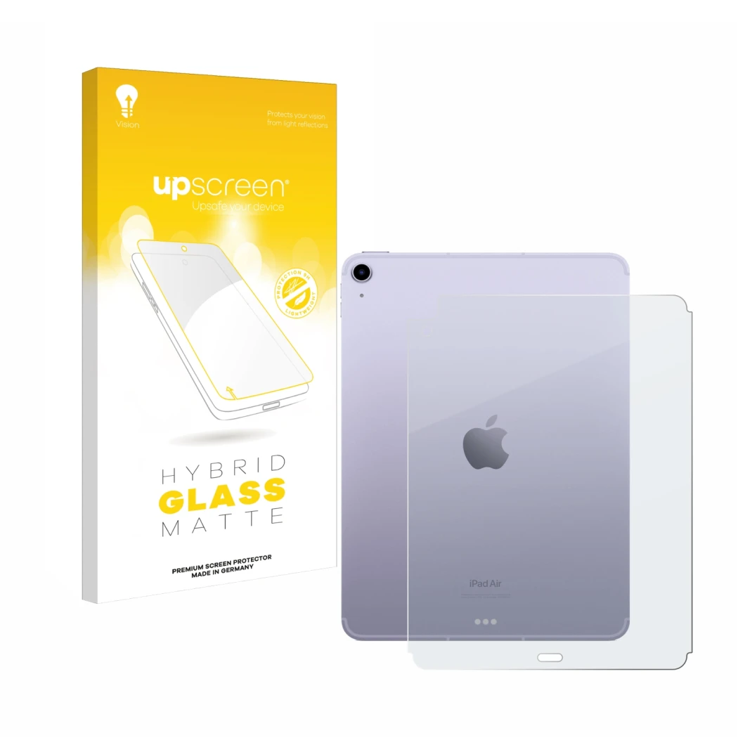 Front side of a product packaging with the brand logo upscreen. Next to it is the device Apple iPad Air 5 WiFi 2022 (Back, 5th