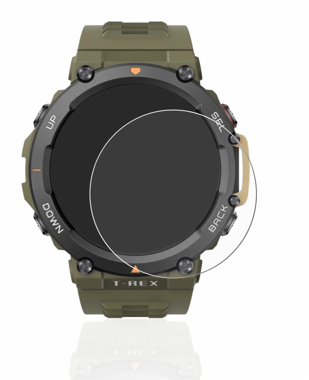Image of the device Huami Amazfit T-Rex 2 with a wide variety of screen protectors.