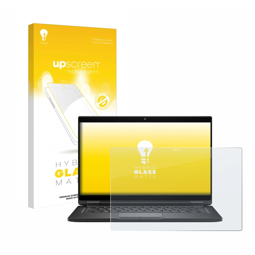 Front side of a product packaging with the brand logo upscreen. Next to it is the device Dell Latitude 7390 2-in-1 Business sh