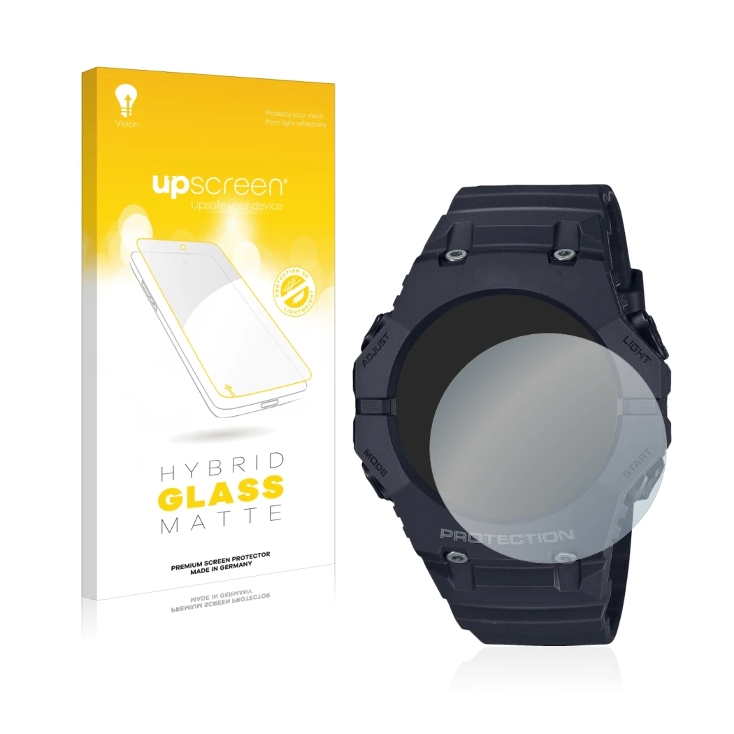 Front side of a product packaging with the brand logo upscreen. Next to it is the device Casio G-Shock GA-B001 shown with the 