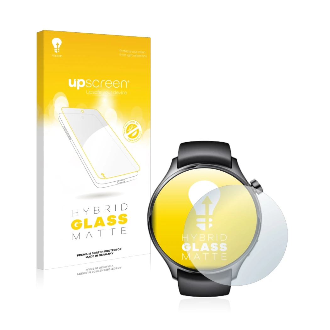 Front side of a product packaging with the brand logo upscreen. Next to it is the device Xiaomi Watch S1 Pro shown with the co