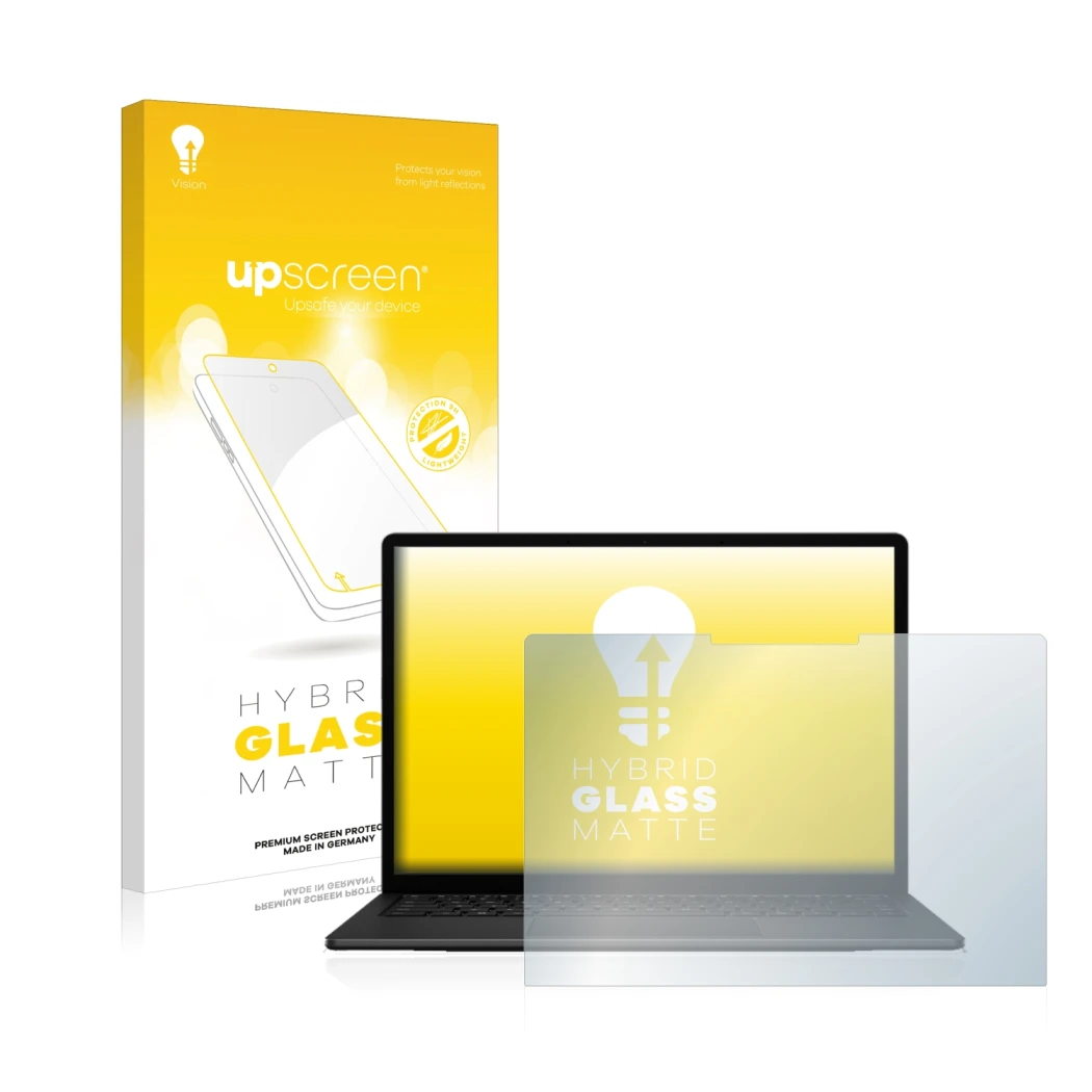 Front side of a product packaging with the brand logo upscreen. Next to it is the device Microsoft Surface Laptop 5 15