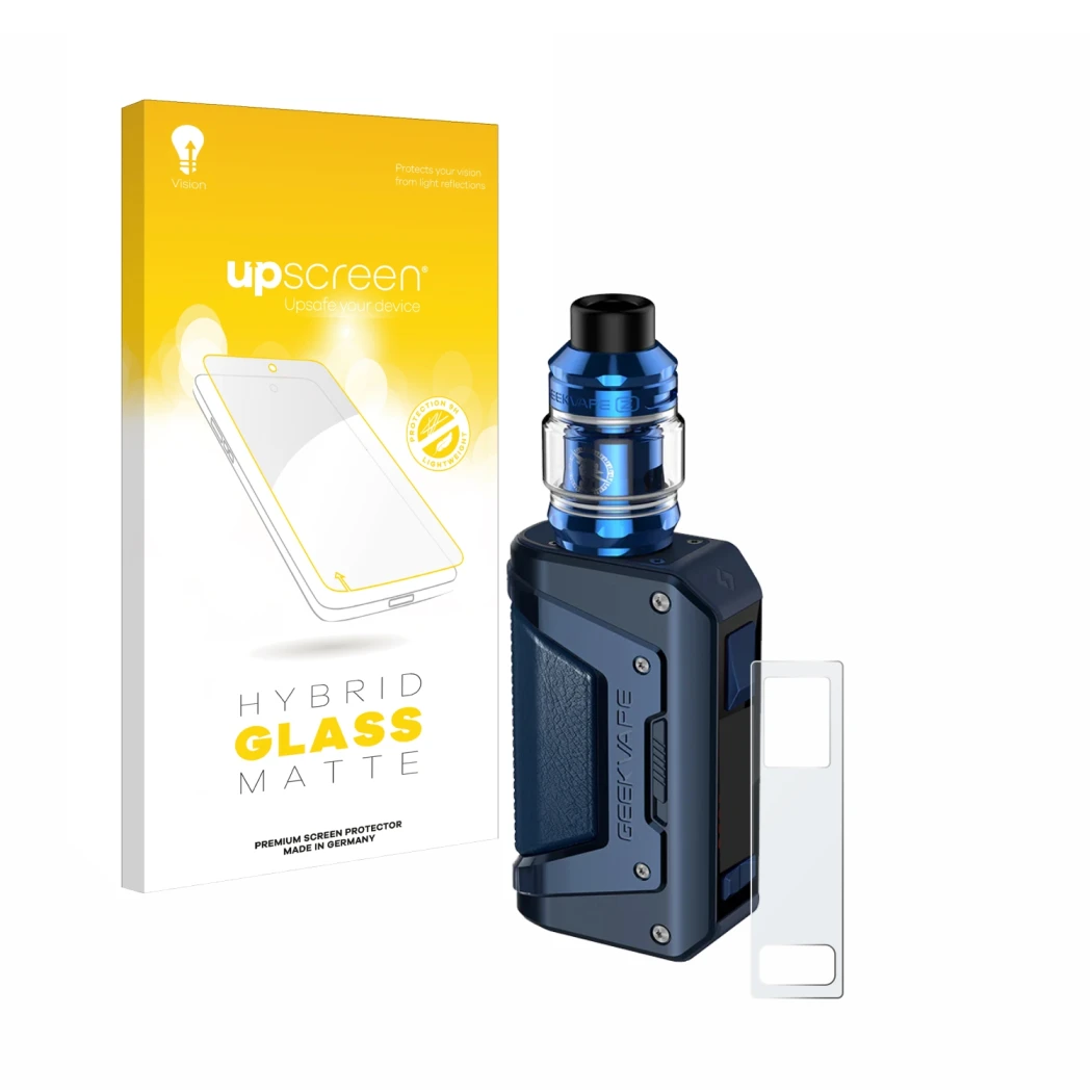 Front side of a product packaging with the brand logo upscreen. Next to it is the device GeekVape Aegis Legend 2 L200 shown wi