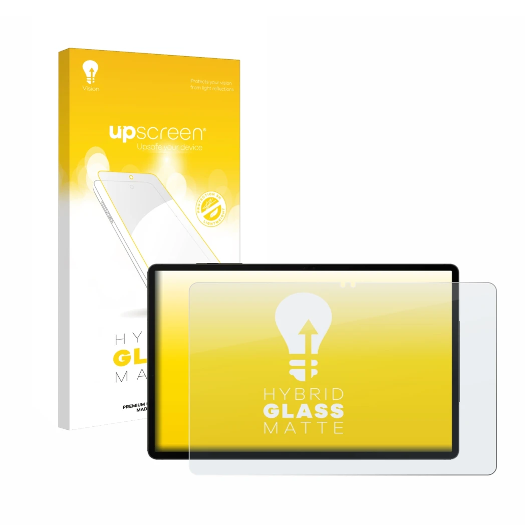 Front side of a product packaging with the brand logo upscreen. Next to it is the device Samsung Galaxy Tab S9 WiFi shown with