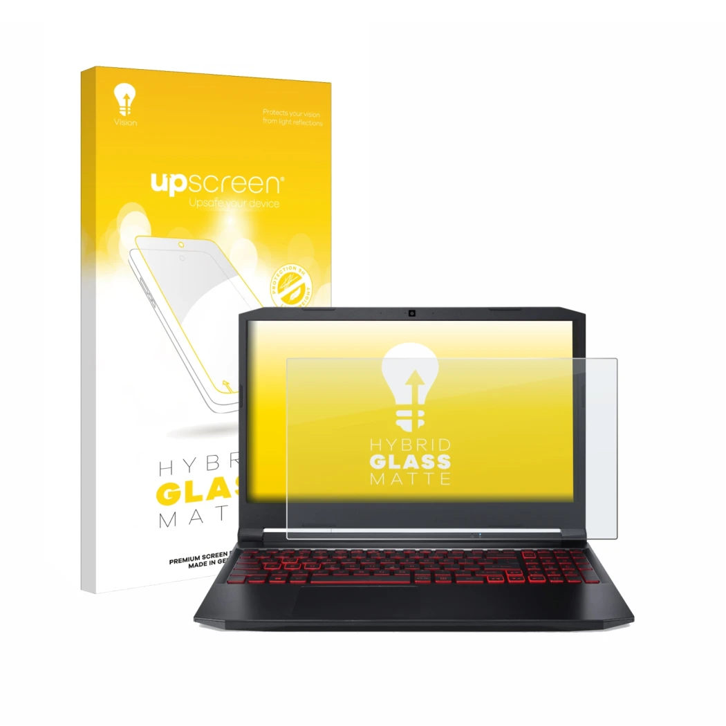 Front side of a product packaging with the brand logo upscreen. Next to it is the device Acer Nitro 5 Gaming 15,6