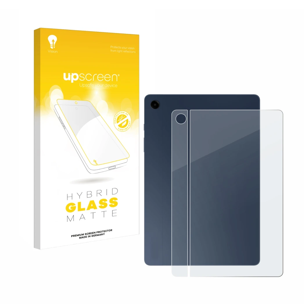 Front side of a product packaging with the brand logo upscreen. Next to it is the device Samsung Galaxy Tab A9 Plus WiFi (Back