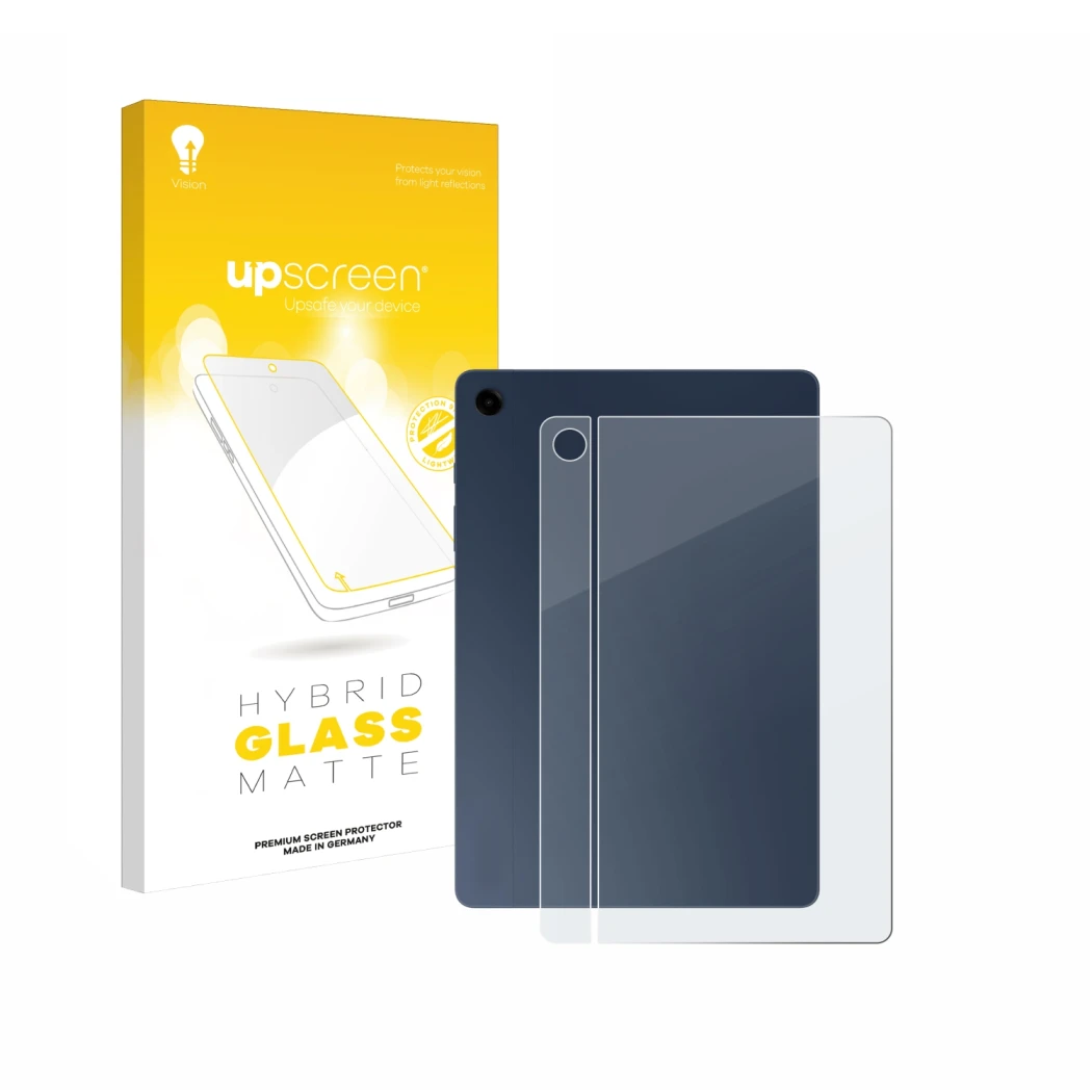 Front side of a product packaging with the brand logo upscreen. Next to it is the device Samsung Galaxy Tab A9 Plus 5G (Back) 