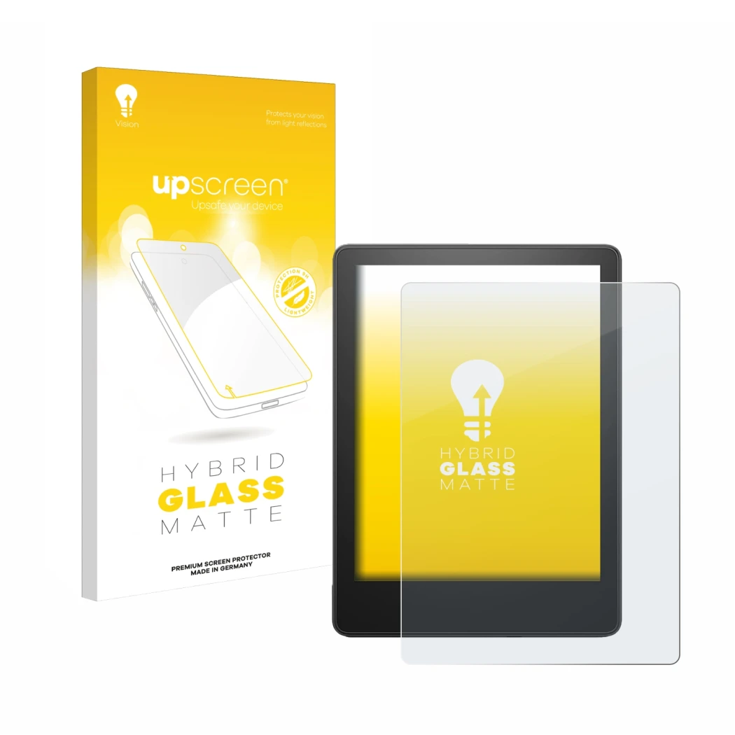 Front side of a product packaging with the brand logo upscreen. Next to it is the device Amazon Kindle Paperwhite 2023 (11th G