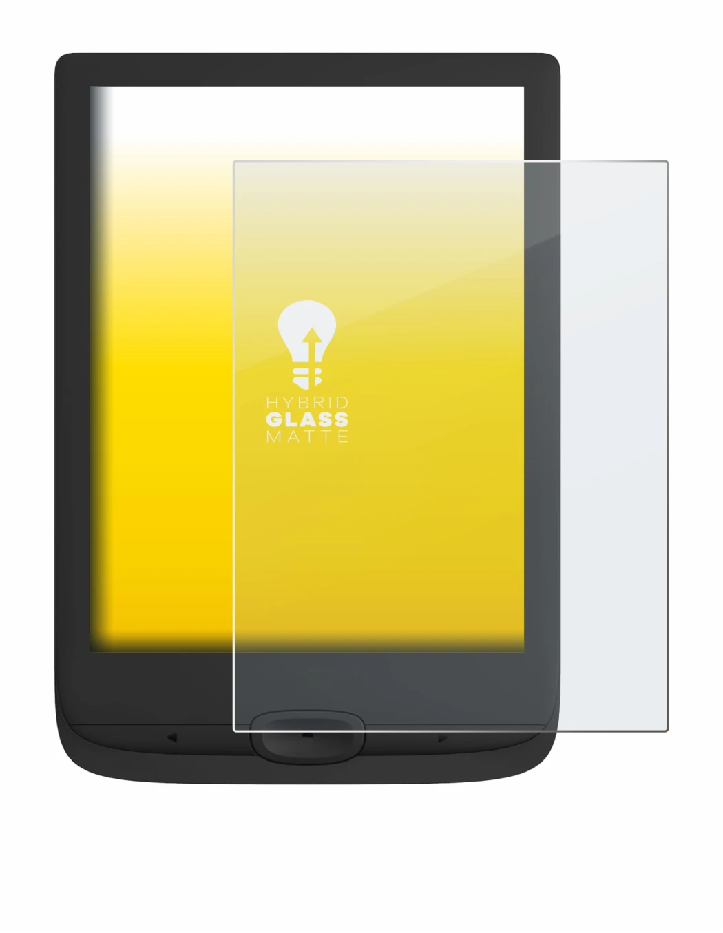 Image of the device PocketBook Basic Lux 4 with a wide variety of screen protectors.