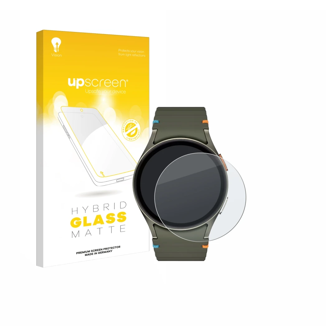 Front side of a product packaging with the brand logo upscreen. Next to it is the device Samsung Galaxy Watch 7 (40 mm) shown 