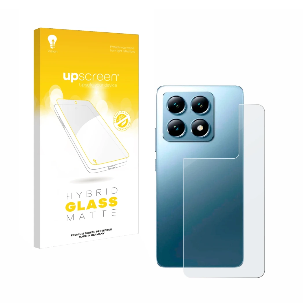 Front side of a product packaging with the brand logo upscreen. Next to it is the device Xiaomi 14T Pro (Back) shown with the 