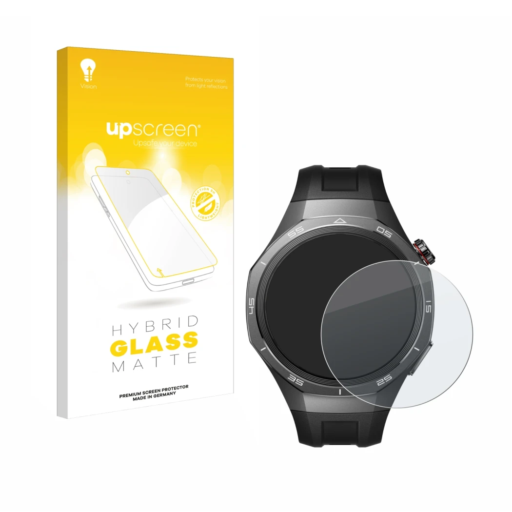 Front side of a product packaging with the brand logo upscreen. Next to it is the device Huawei Watch GT 5 Pro (46 mm) shown w