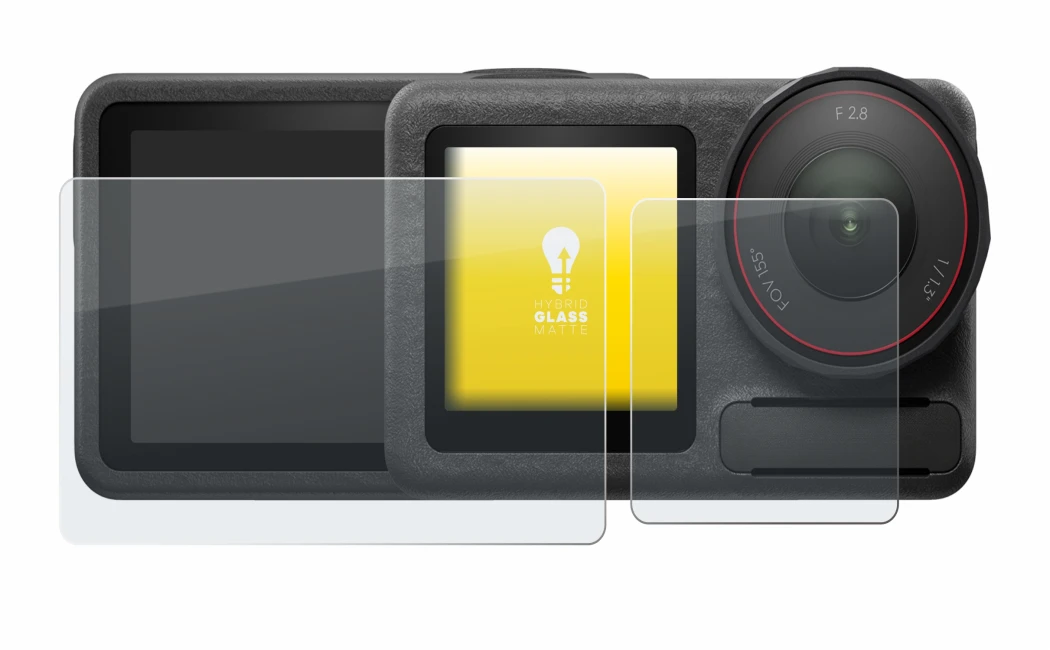 Image of the device DJI Osmo Action 5 Pro with a wide variety of screen protectors.